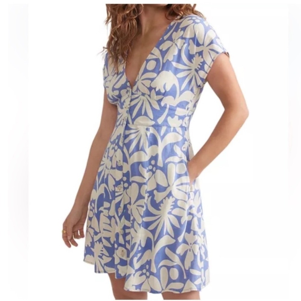 Marine Layer Camila Mini Dress V Neck Blue and White Floral Size L